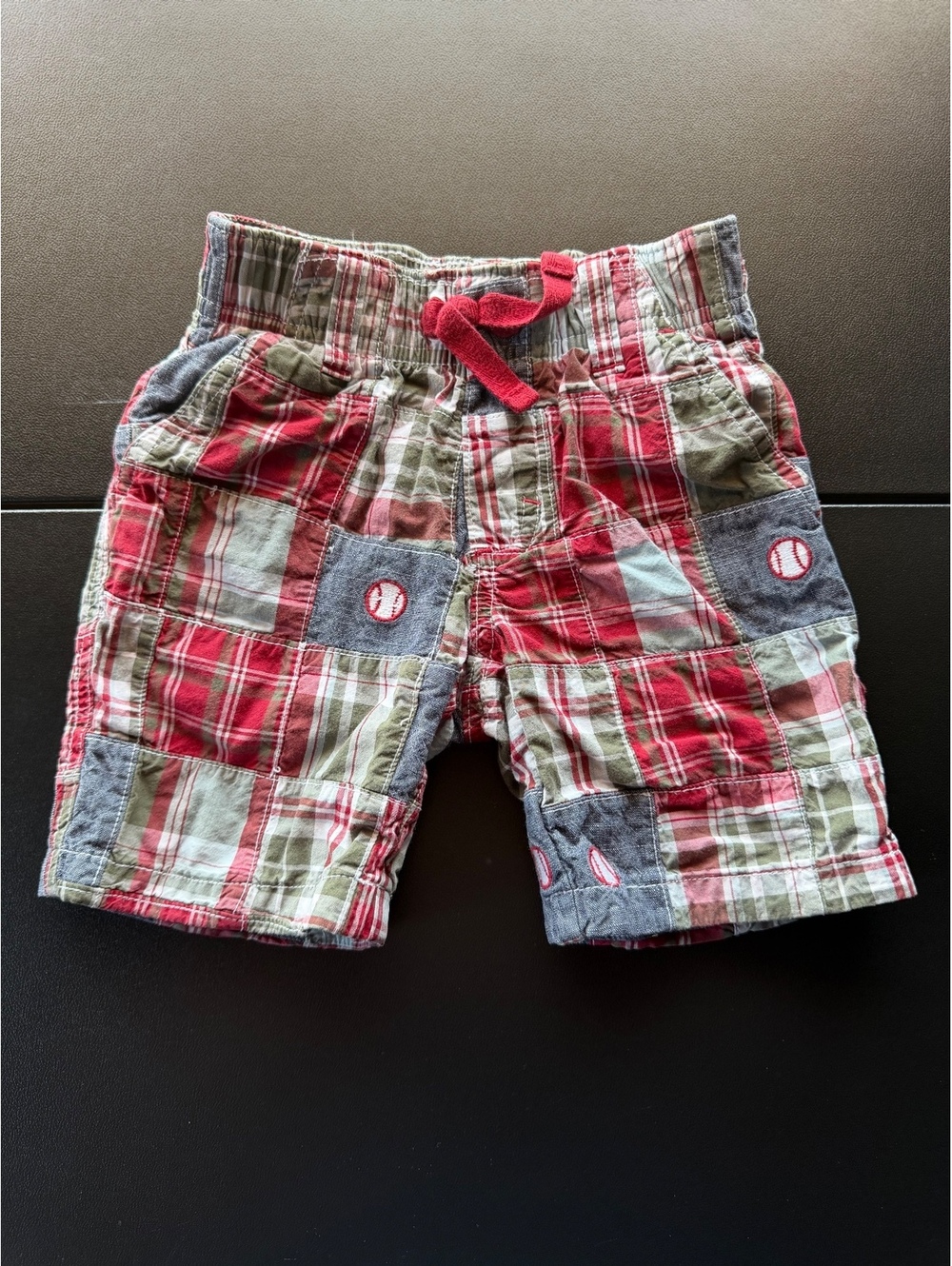 Gymboree Boys 2T Patchwork Plaid Baseball Shorts 2012 Embroidered Cotton